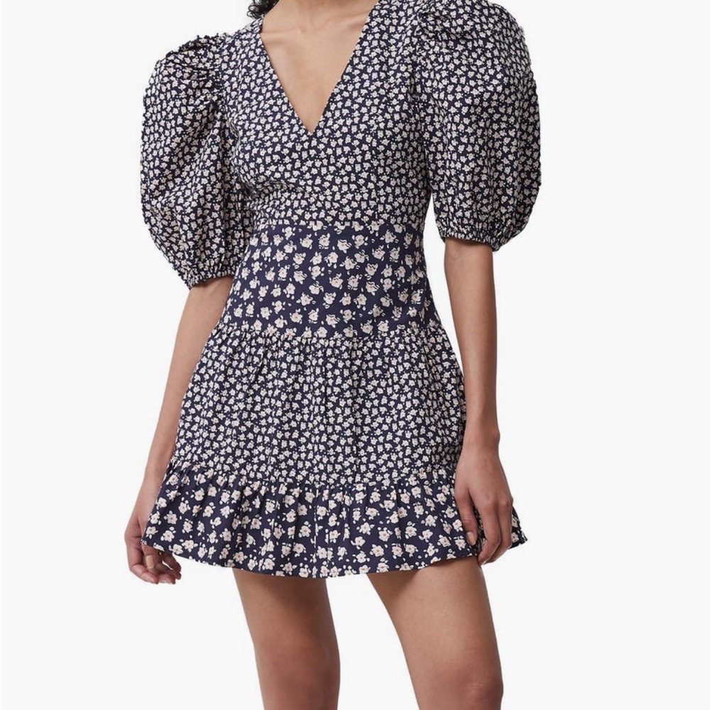 NWT Navy and White Puff Sleeve Mini Dress - Picture 7 of 7
